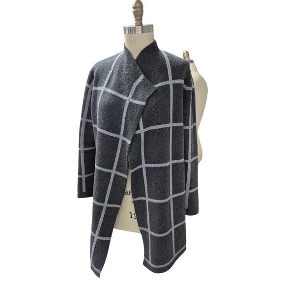 Banana Republic Grid Open-Front Cardigan Sz M Gray White - Picture 2 of 6